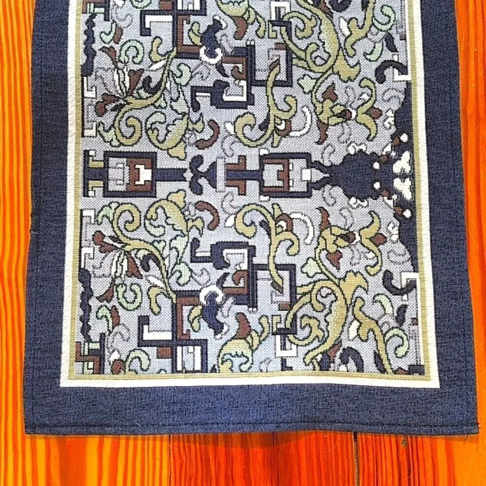Rennie & Rose Collection Asian Ornament Woven Tapestry Table Runner Made In USA